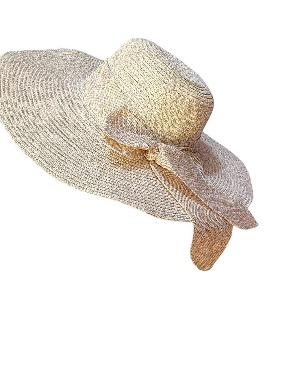 Elegant Wide-Brim Straw Sun Hat with Bow - Cream